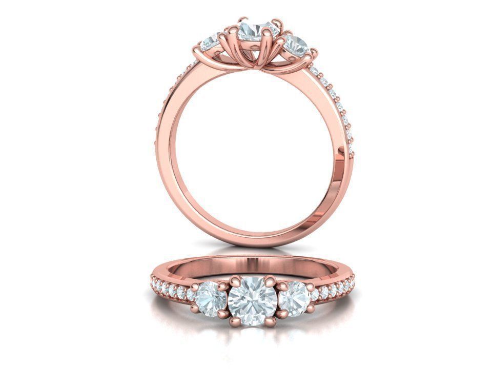 3 Stone Engagement Ring Diamond Promise Ring 3D print model_5