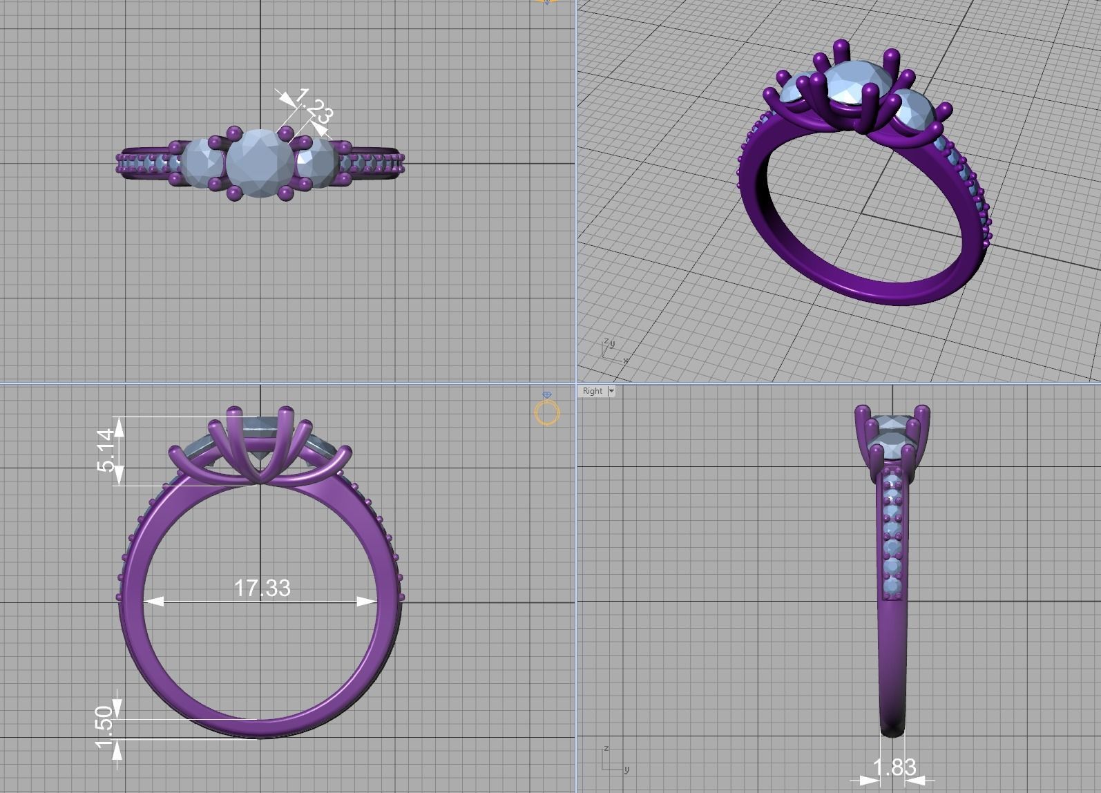 3 Stone Engagement Ring Diamond Promise Ring 3D print model_14