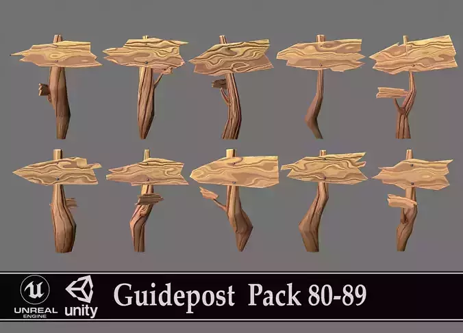Guidepost Pack 80-89 Low-poly 3D model