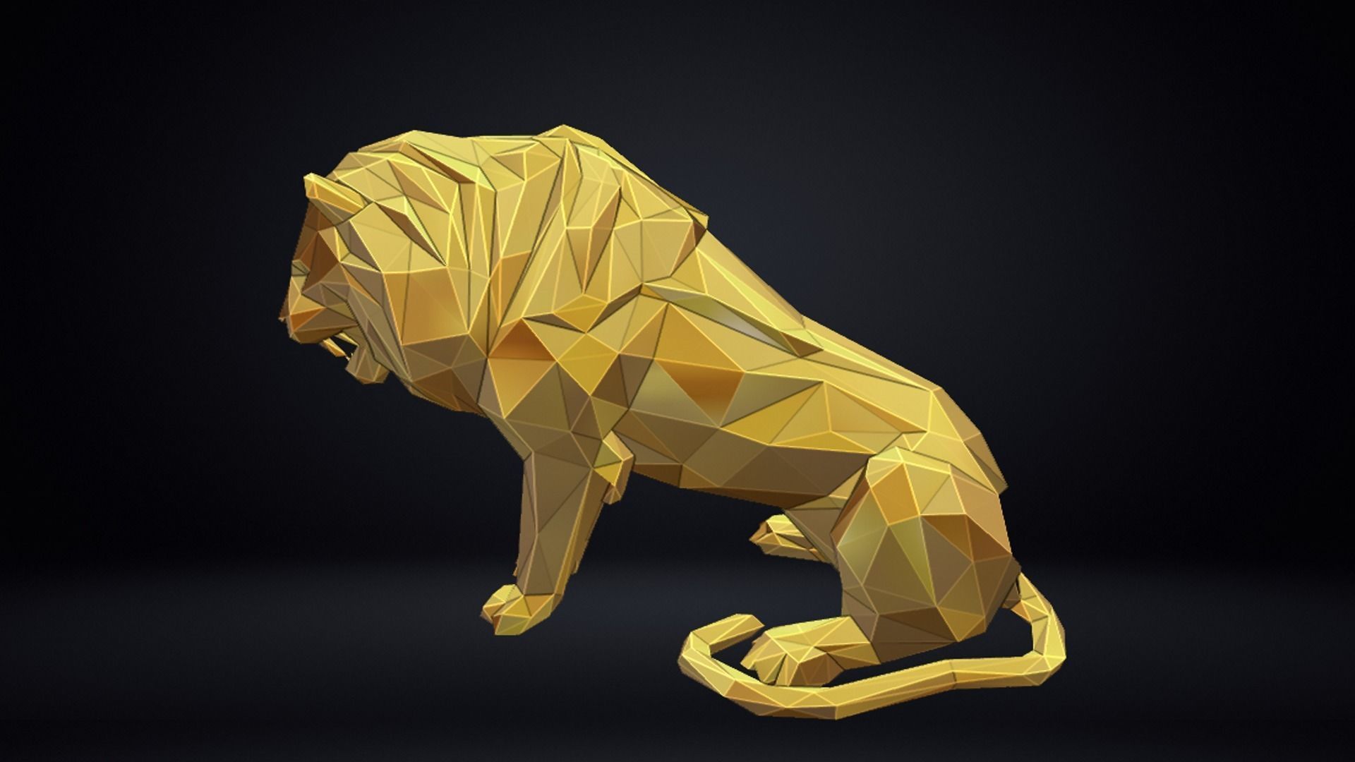 Poly Lion Sculpture 3D print model_9