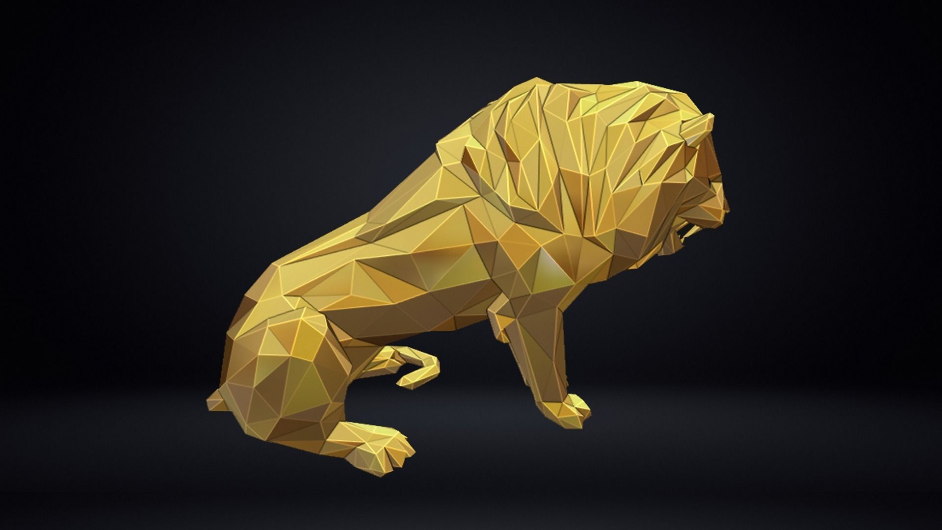 Poly Lion Sculpture 3D print model_5