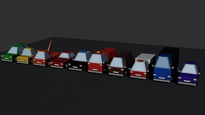 low poly cars group of different colored Free 3D print model