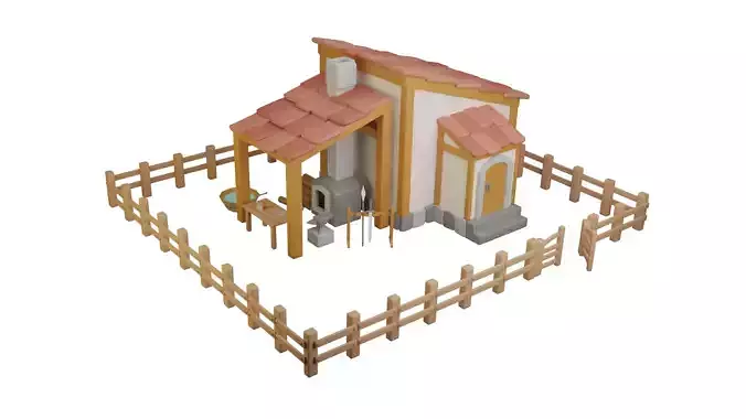 Low poly Blacksmith House Free low-poly 3D model