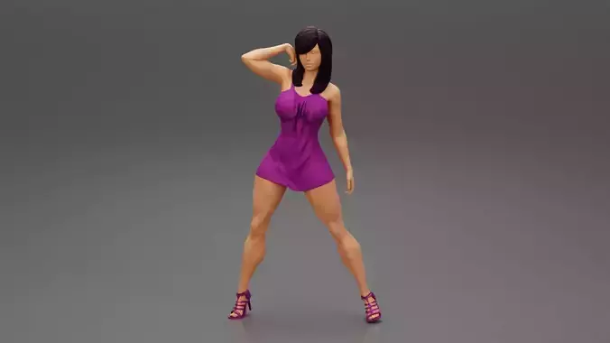 Long Legs Fashion Model Poses in Short Dress 3D print model