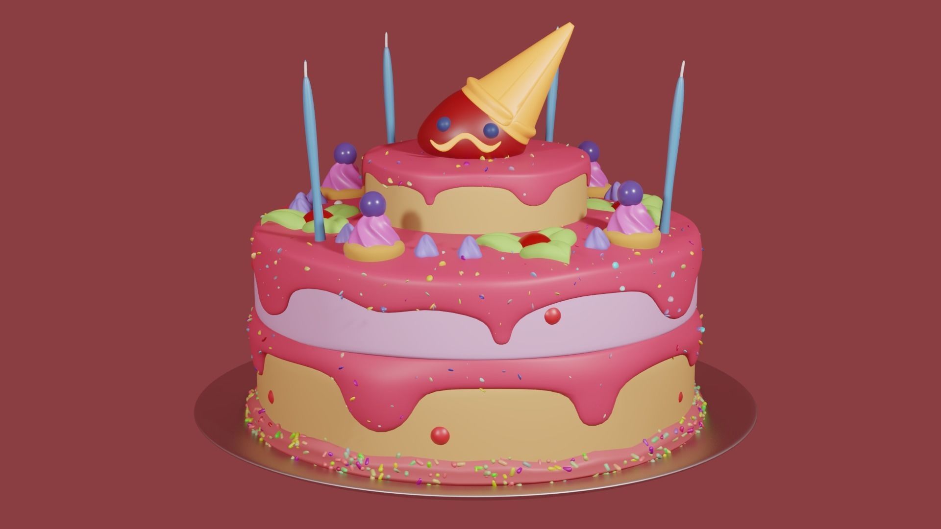 Cake Birthday V3 Low-poly 3D model_1