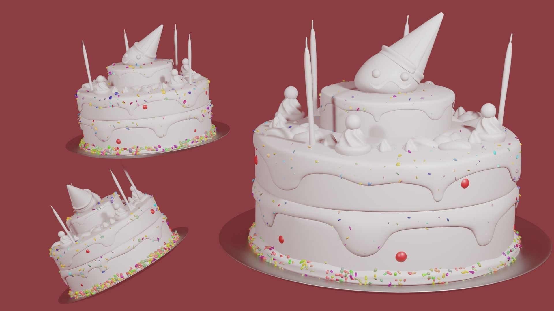 Cake Birthday V3 Low-poly 3D model_3