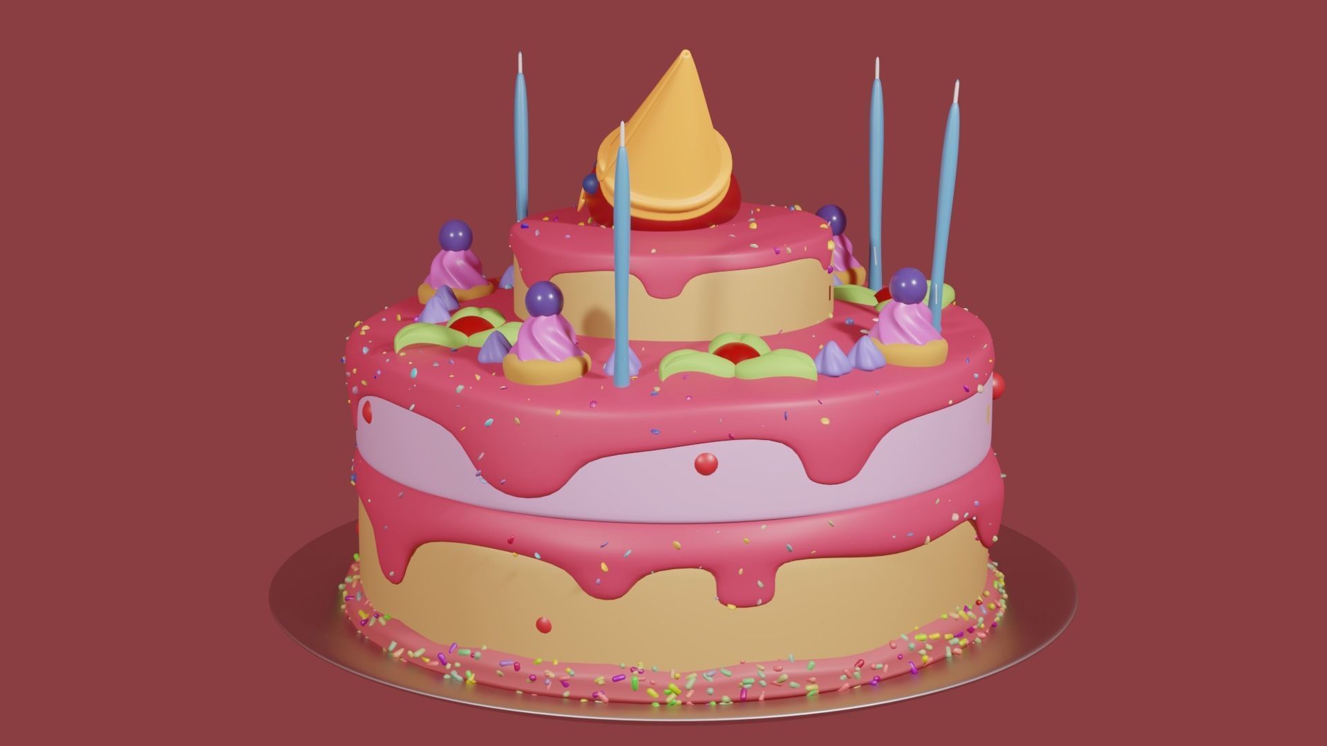 Cake Birthday V3 Low-poly 3D model_2