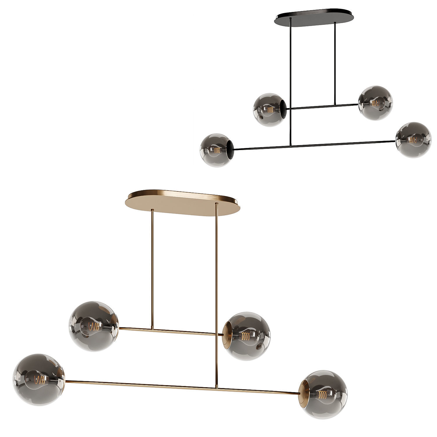 Hanglamp in metal en opaline glass 3D model_2