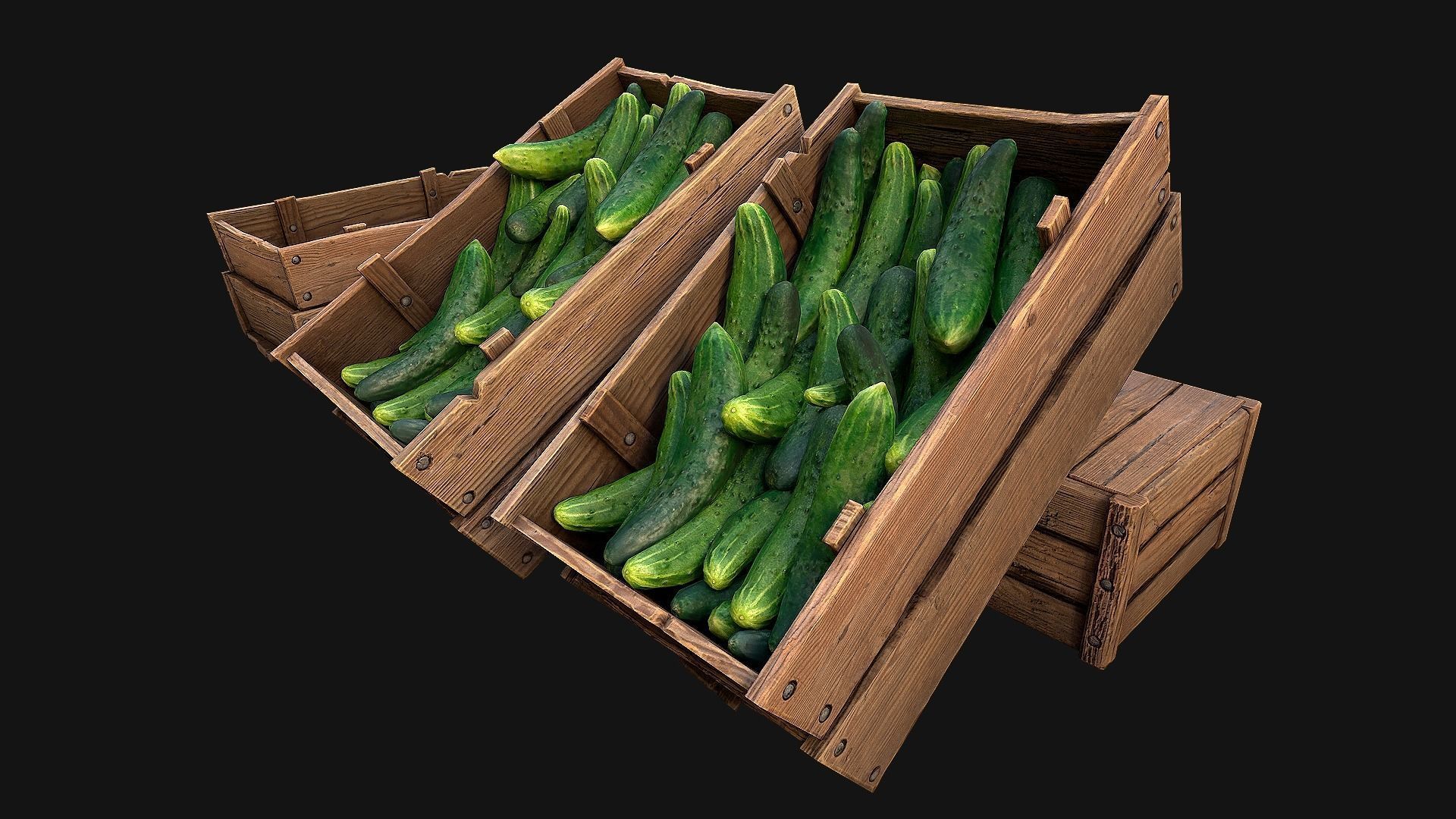 Cucumbers Box Crate Stand Low-poly 3D model_8