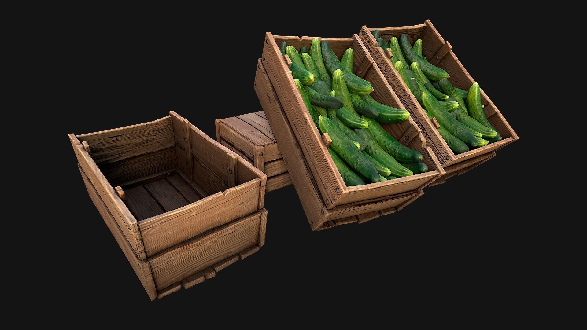 Cucumbers Box Crate Stand Low-poly 3D model_7