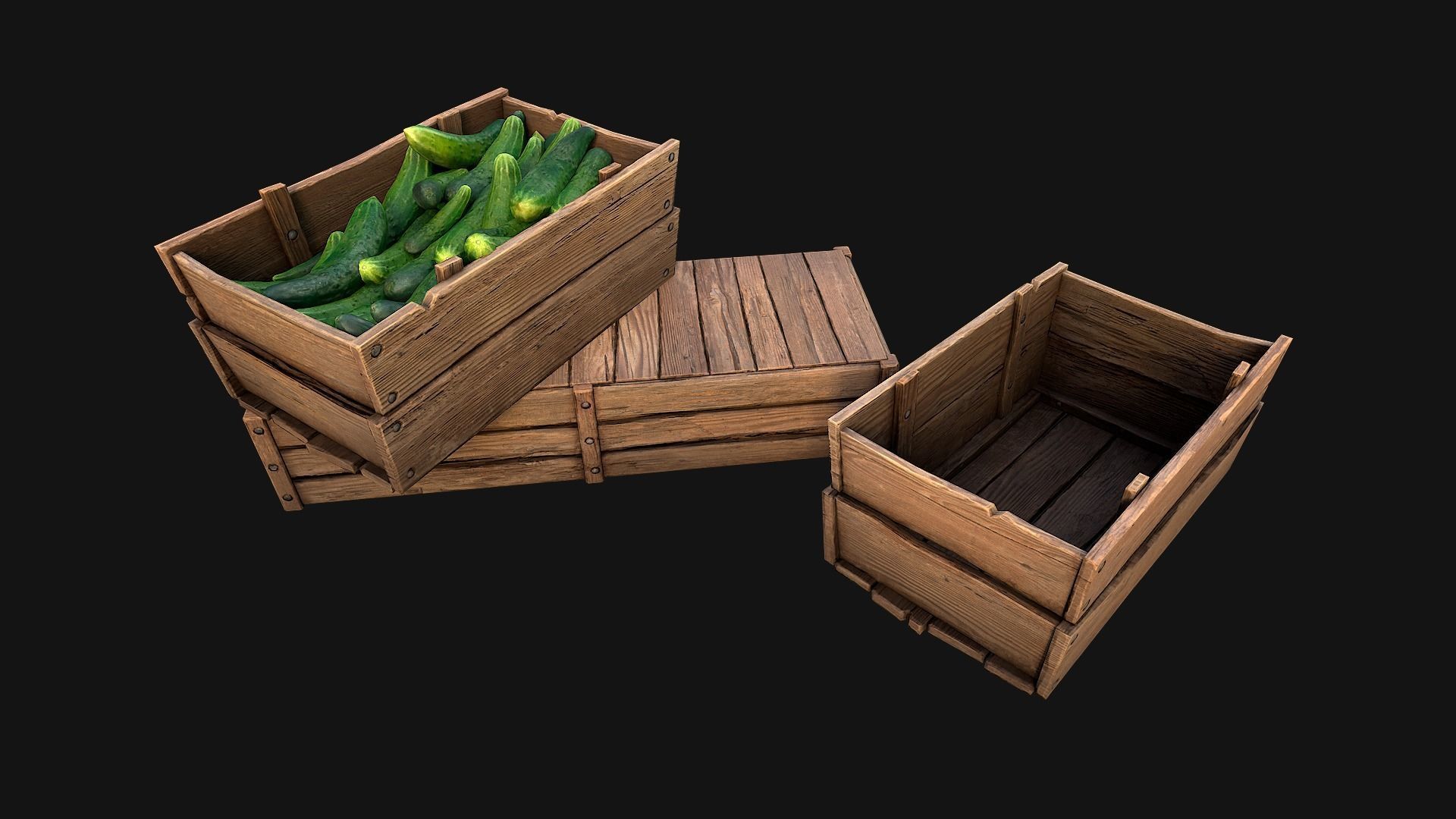 Cucumbers Box Crate Stand Low-poly 3D model_5