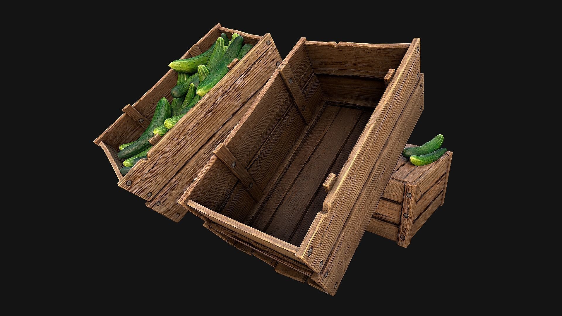 Cucumbers Box Crate Stand Low-poly 3D model_13