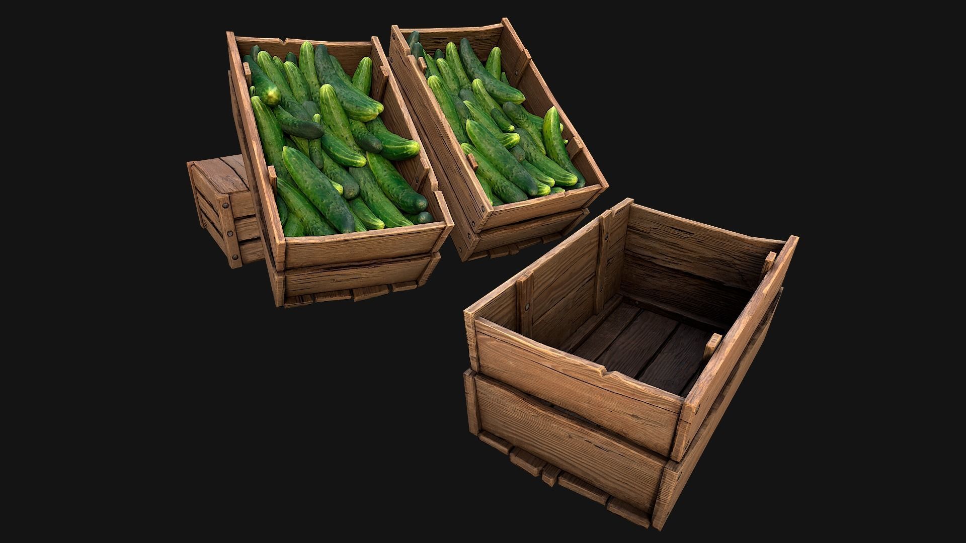 Cucumbers Box Crate Stand Low-poly 3D model_6