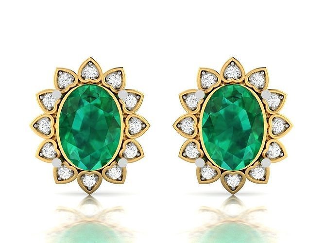 Women Oval Diamond Earring 3dm STL OBJ FBX Render Details 3D print model