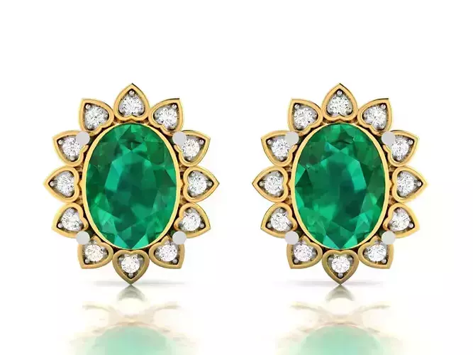 Women Oval Diamond Earring 3dm STL OBJ FBX Render Details