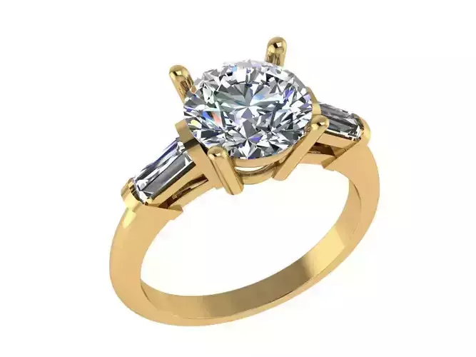 Ring208 gold engagement ring with baguette cut diamonds 3D print model