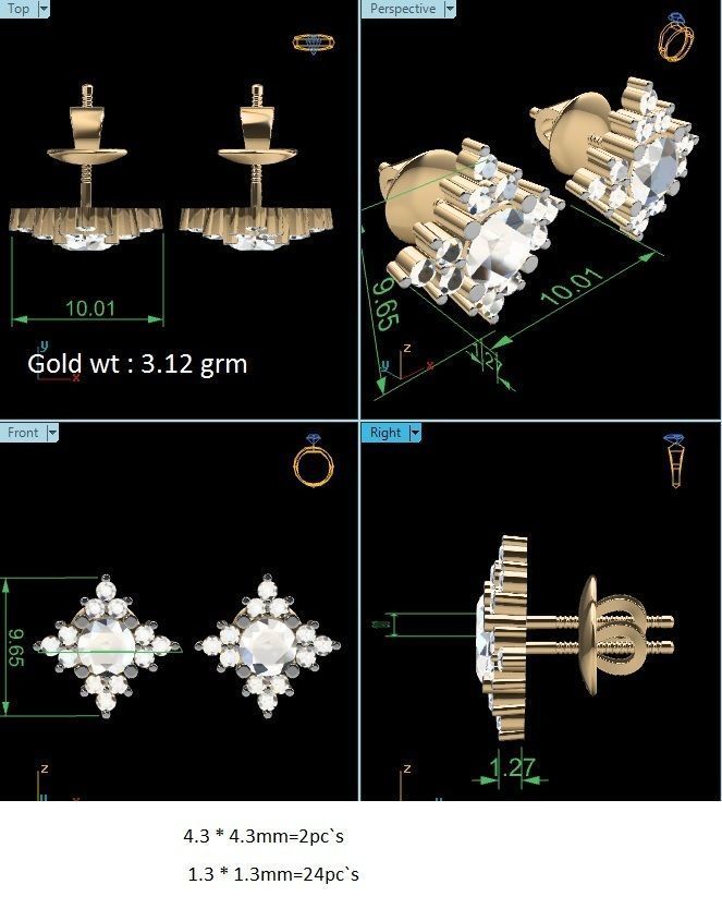 Women Earring 3dm STL OBJ FBX Render Details 3D print model_4
