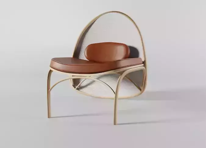 Wooden Chair With Pellow 3D model