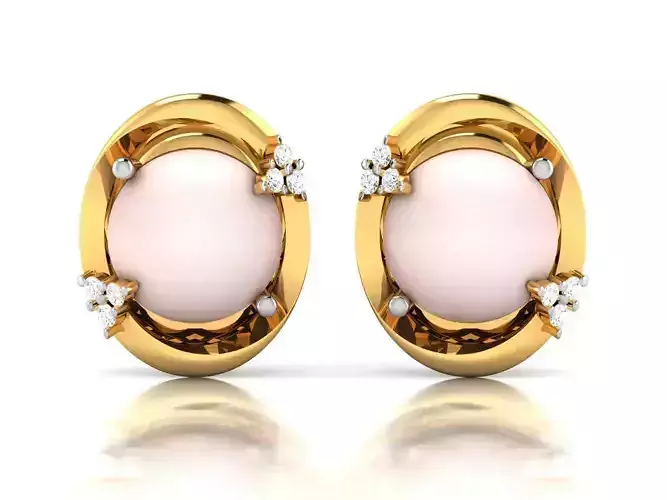 Women Opal Stone Earring 3dm STL OBJ FBX Render Details