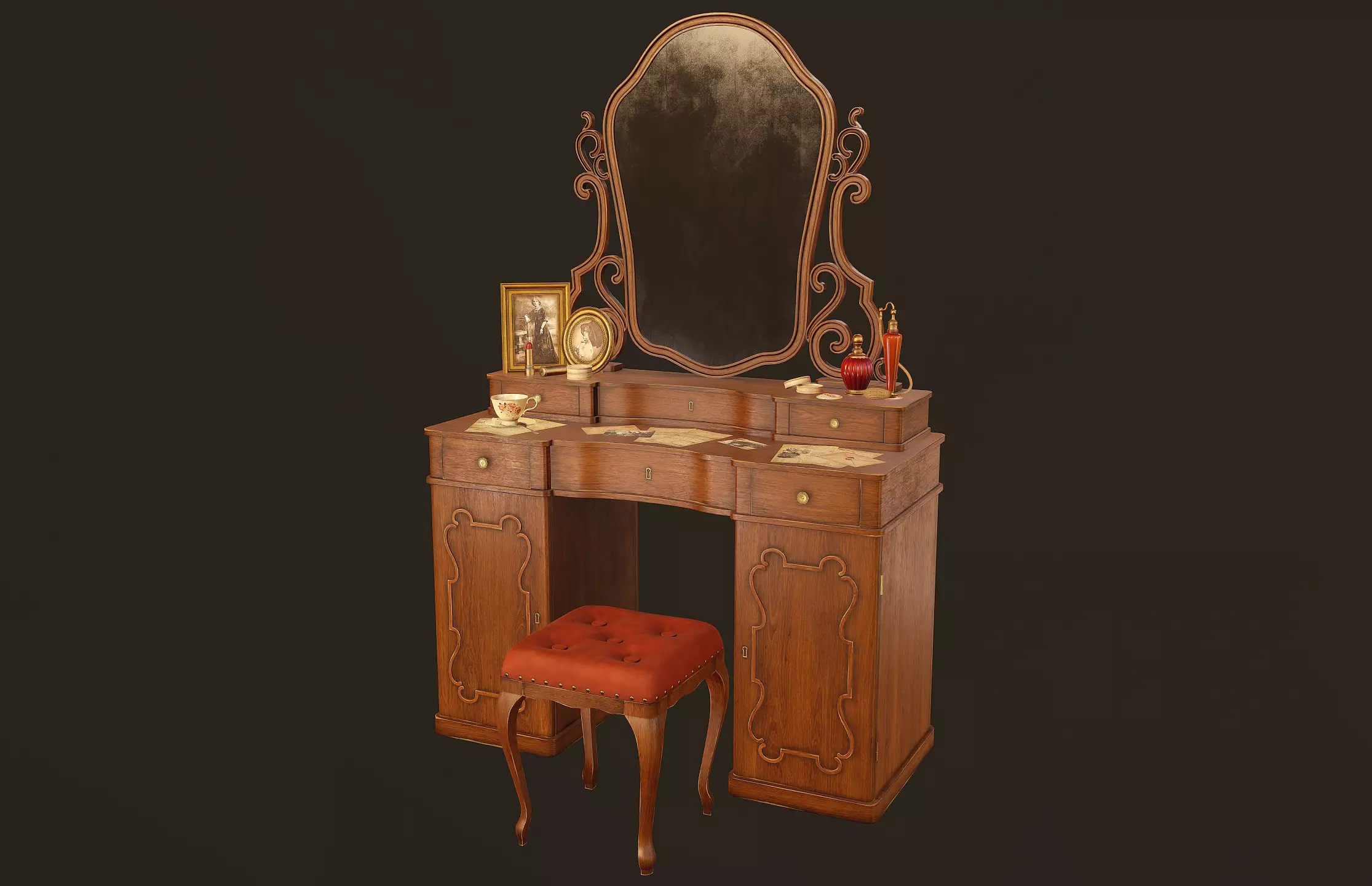 Vanity Table - PBR Game Ready Low-poly 3D model_0