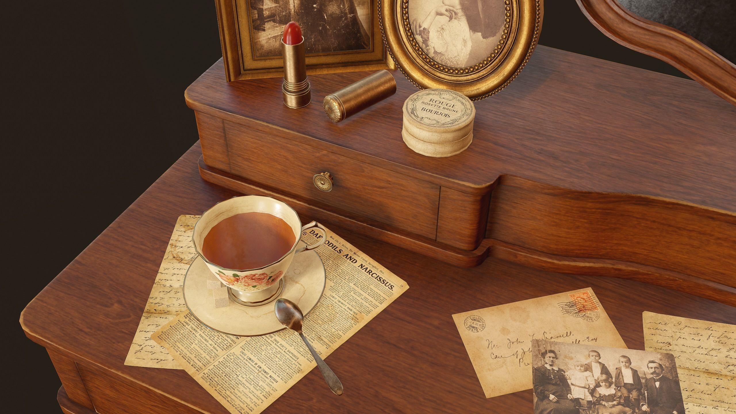 Vanity Table - PBR Game Ready Low-poly 3D model_9