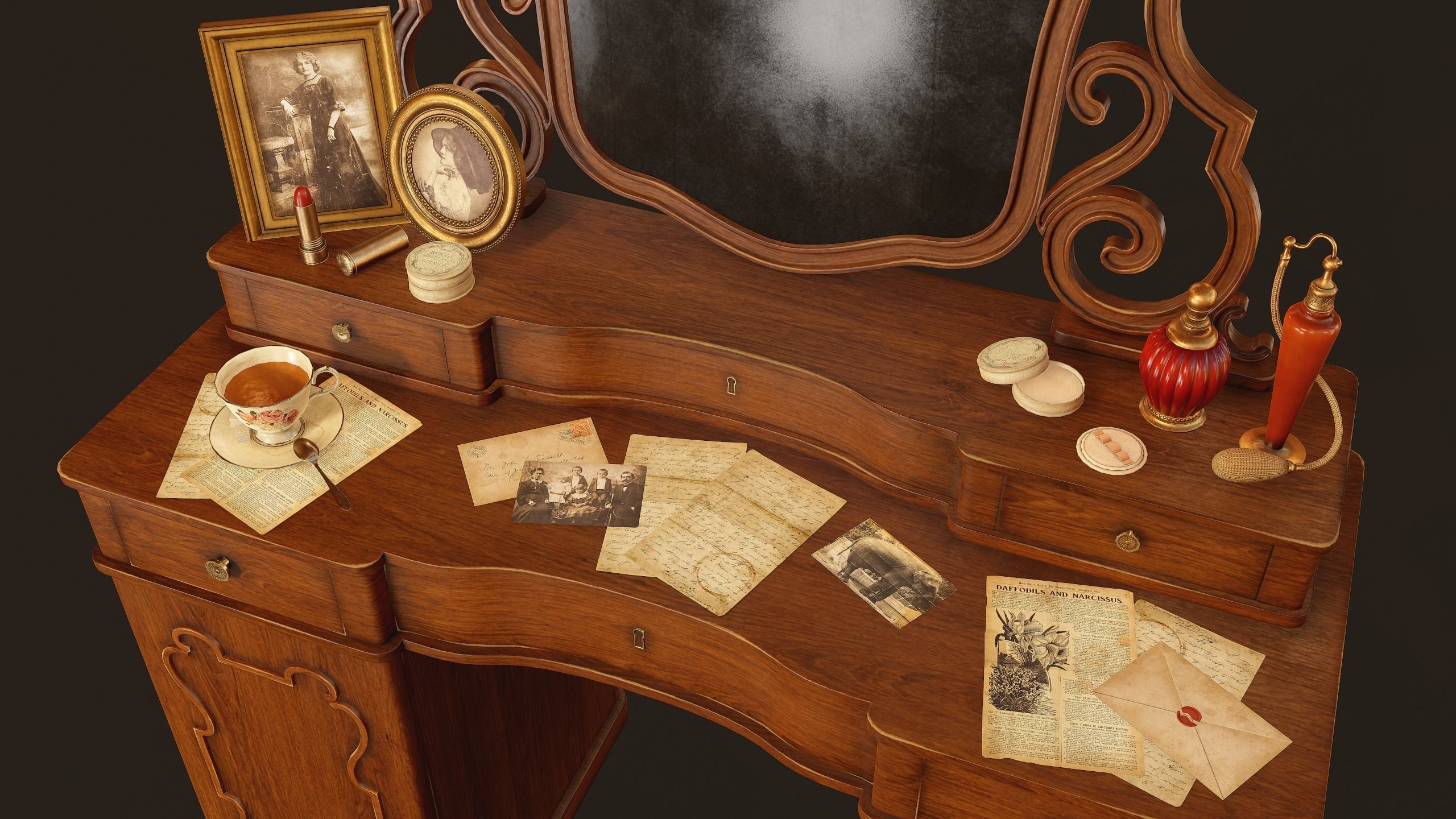 Vanity Table - PBR Game Ready Low-poly 3D model_3