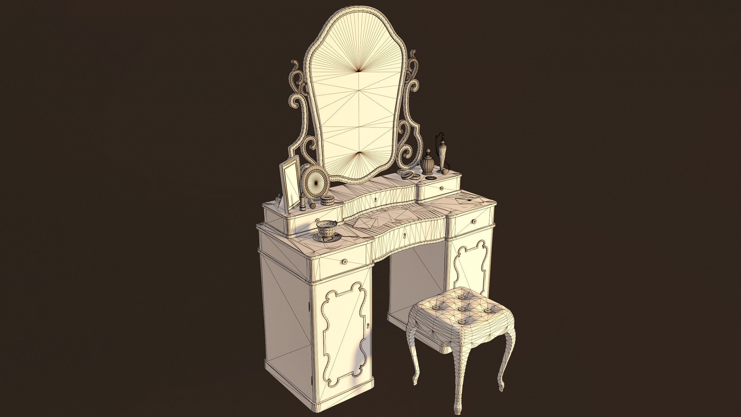 Vanity Table - PBR Game Ready Low-poly 3D model_15