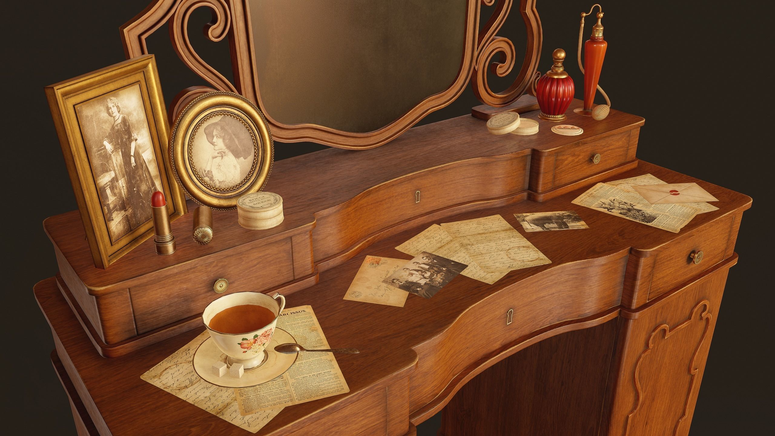 Vanity Table - PBR Game Ready Low-poly 3D model_5