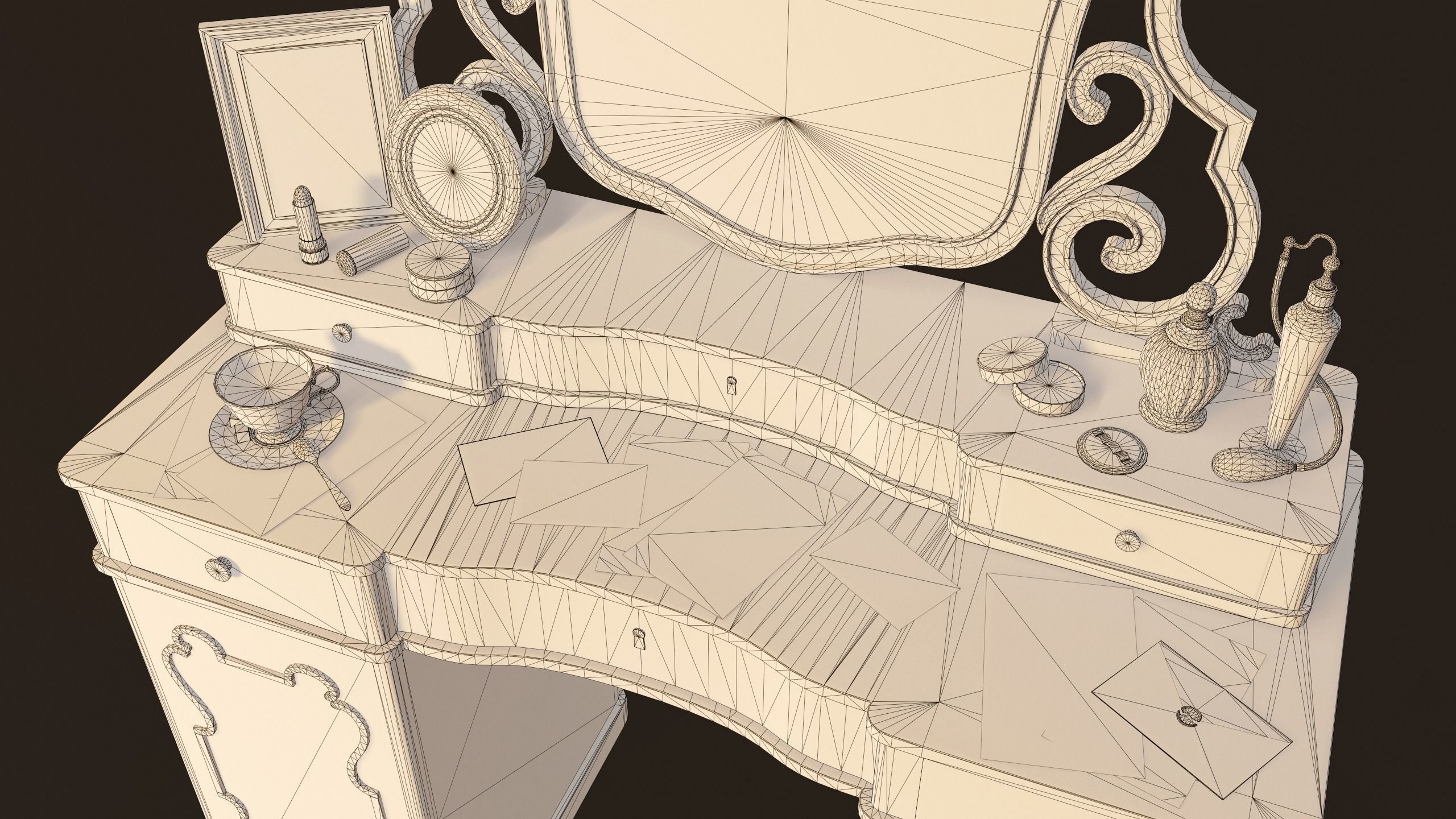 Vanity Table - PBR Game Ready Low-poly 3D model_16