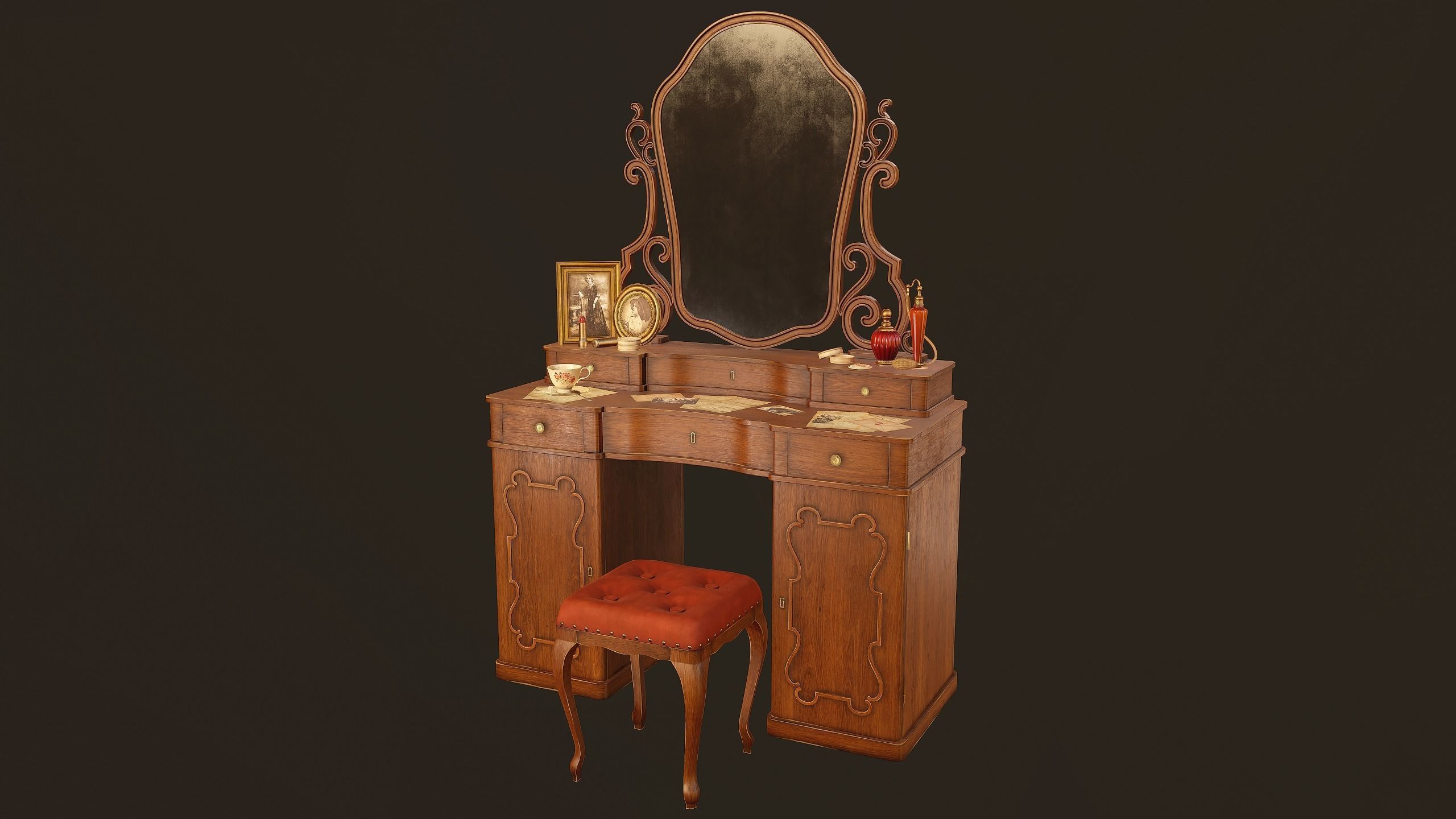 Vanity Table - PBR Game Ready Low-poly 3D model_2
