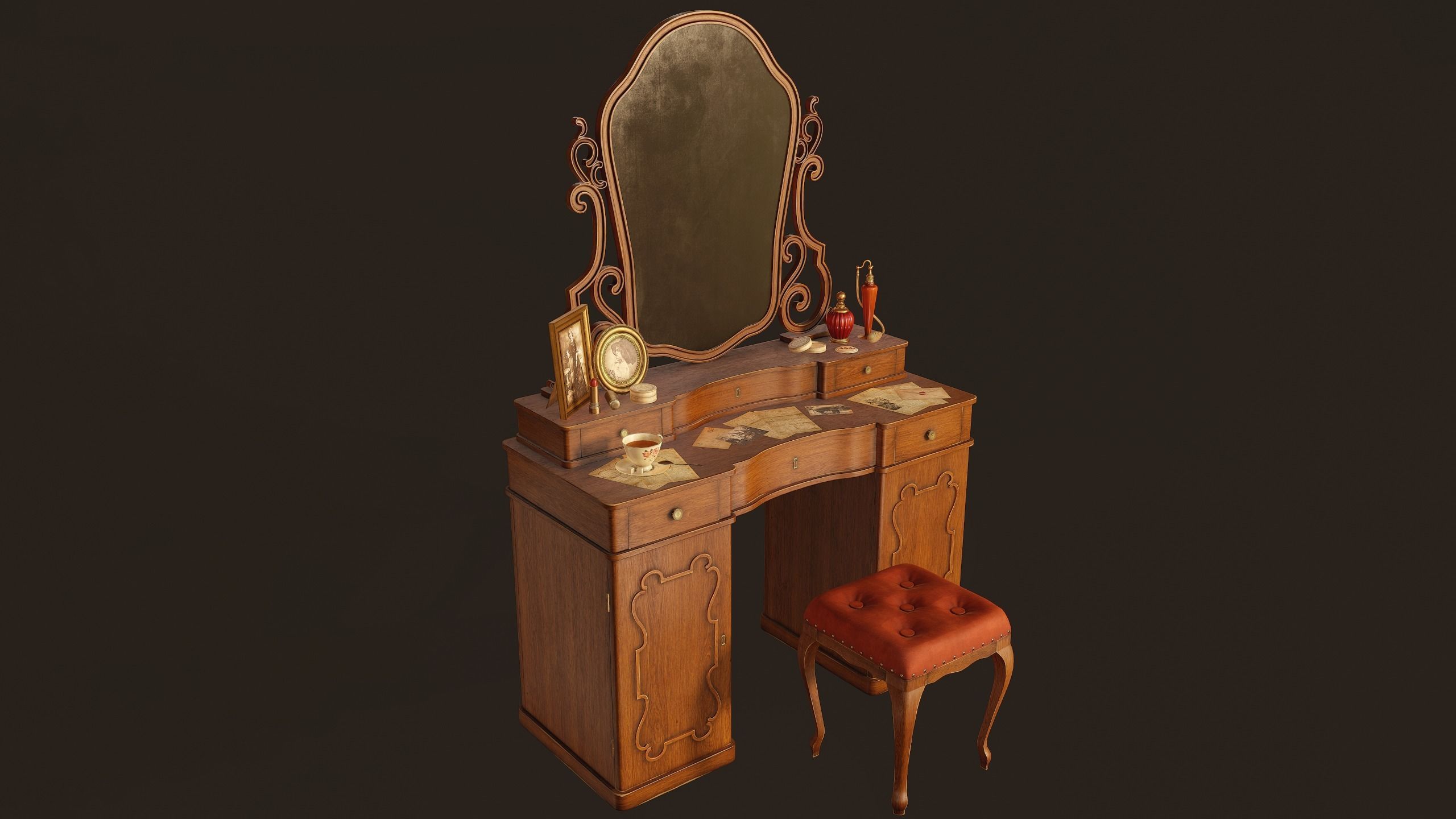 Vanity Table - PBR Game Ready Low-poly 3D model_4