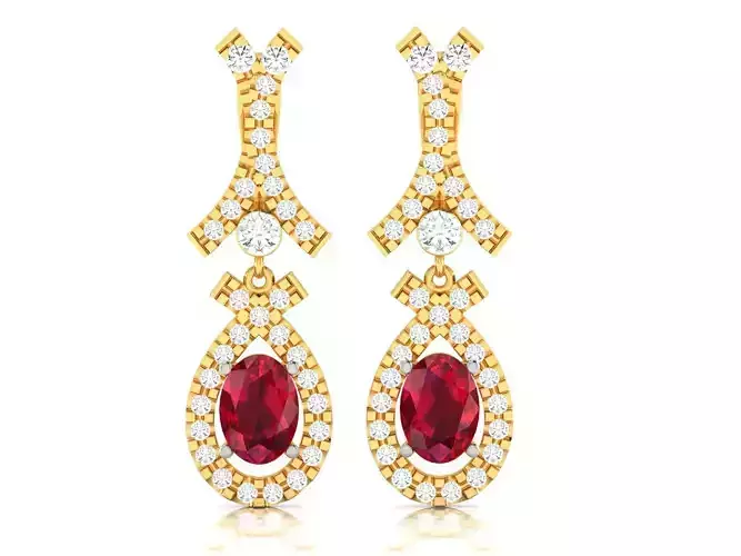 Women Oval Diamond Earring 3dm STL OBJ FBX Render Details