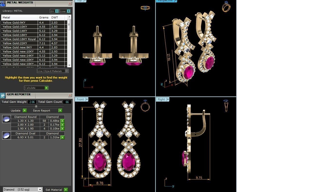 Women Oval Diamond Earring 3dm STL OBJ FBX Render Details 3D print model_5