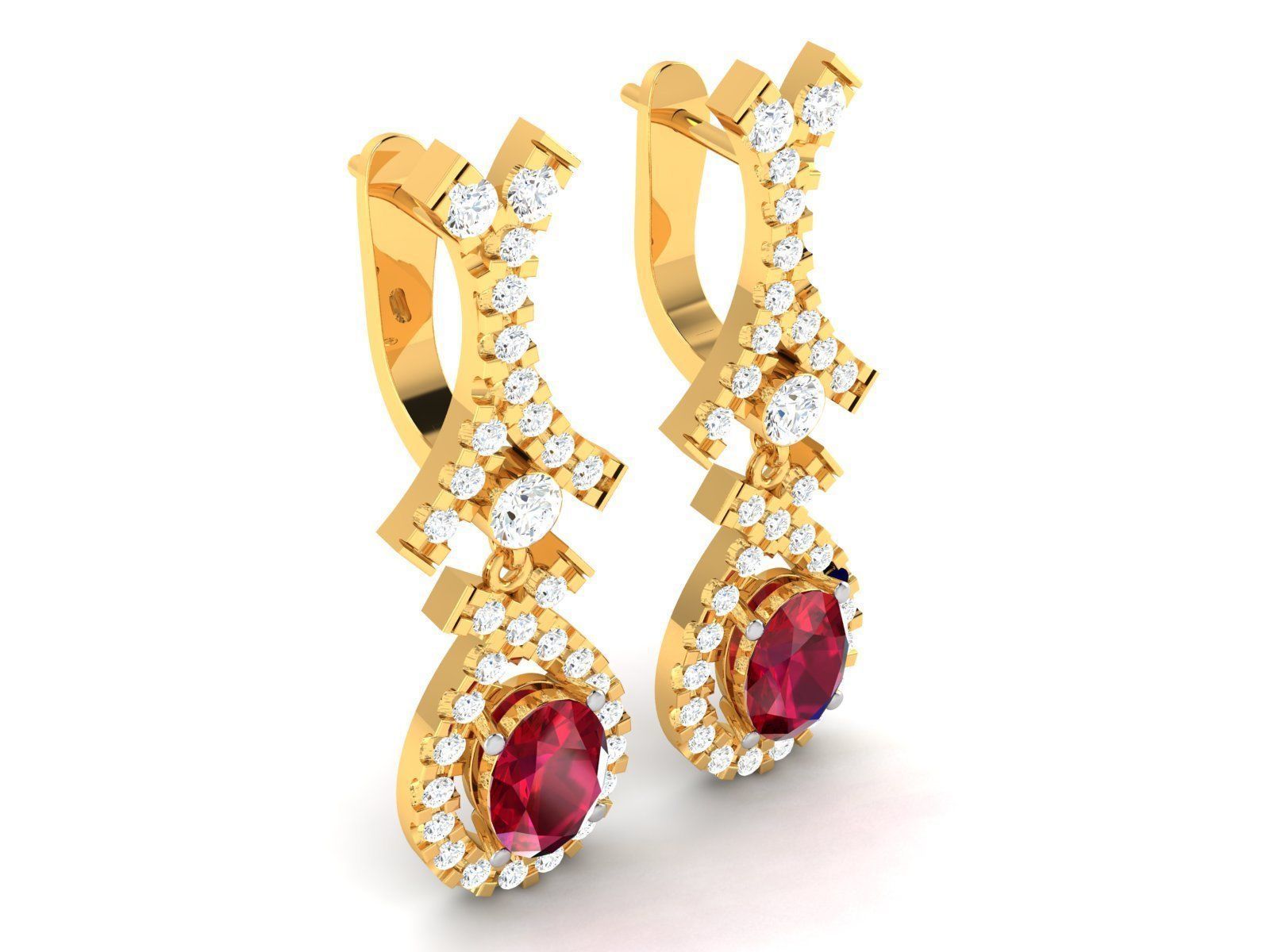 Women Oval Diamond Earring 3dm STL OBJ FBX Render Details 3D print model_1