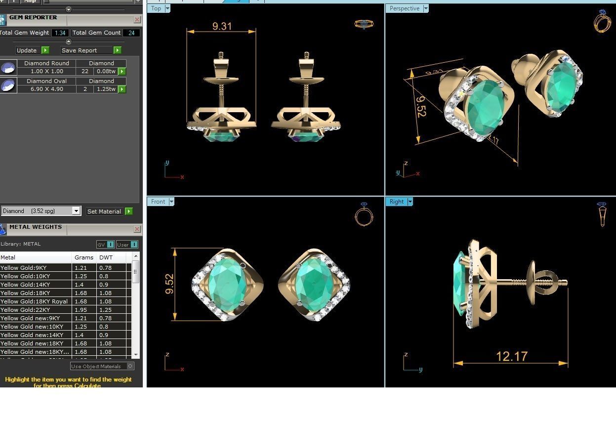 Women Oval Diamond Earring 3dm STL OBJ FBX Render Details 3D print model_5