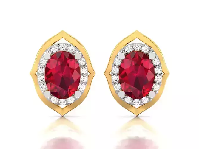 Women Oval Diamond Earring 3dm STL OBJ FBX Render Details