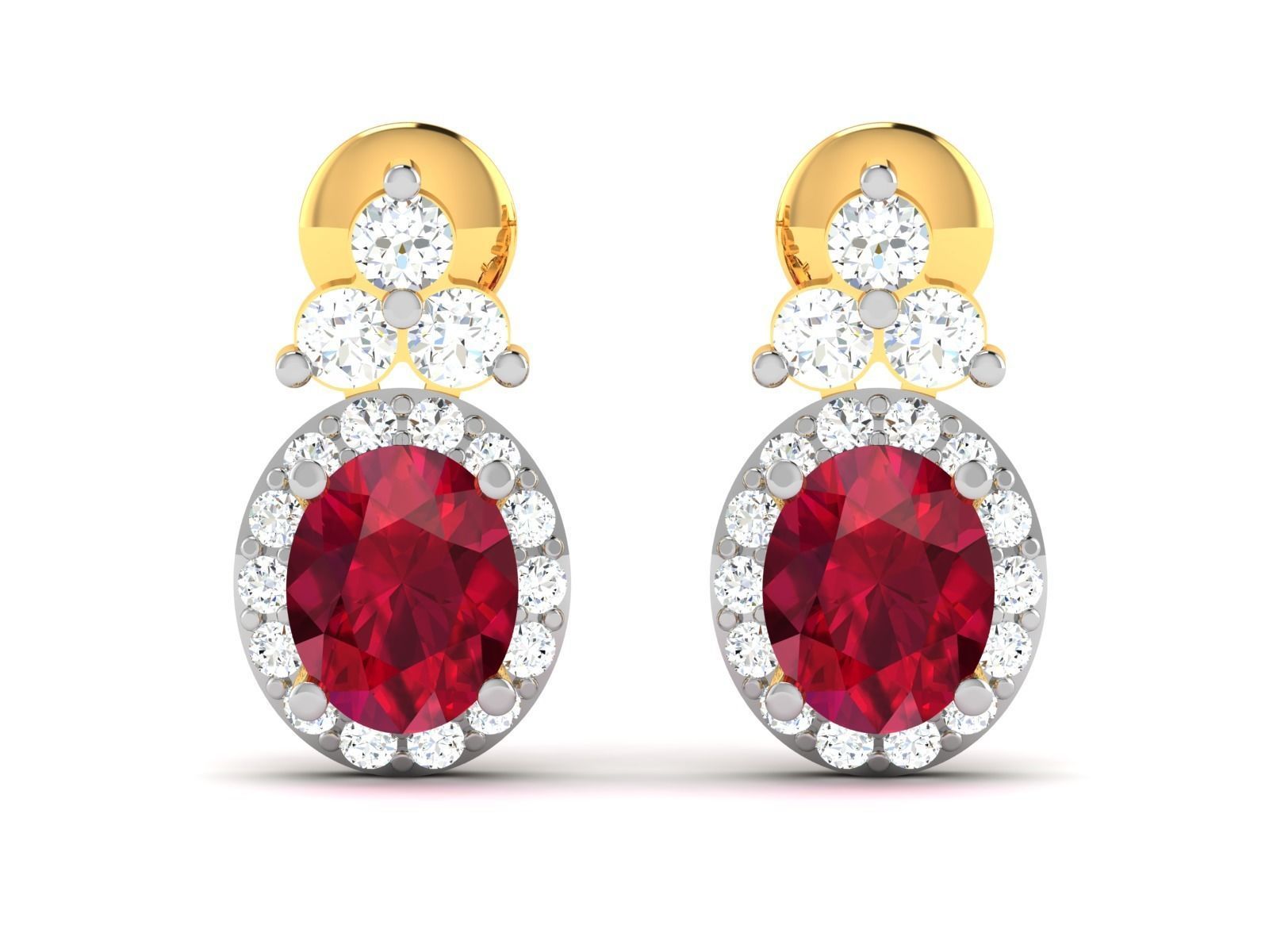 Women Oval Diamond Earring 3dm STL OBJ FBX Render Details 3D print model_3