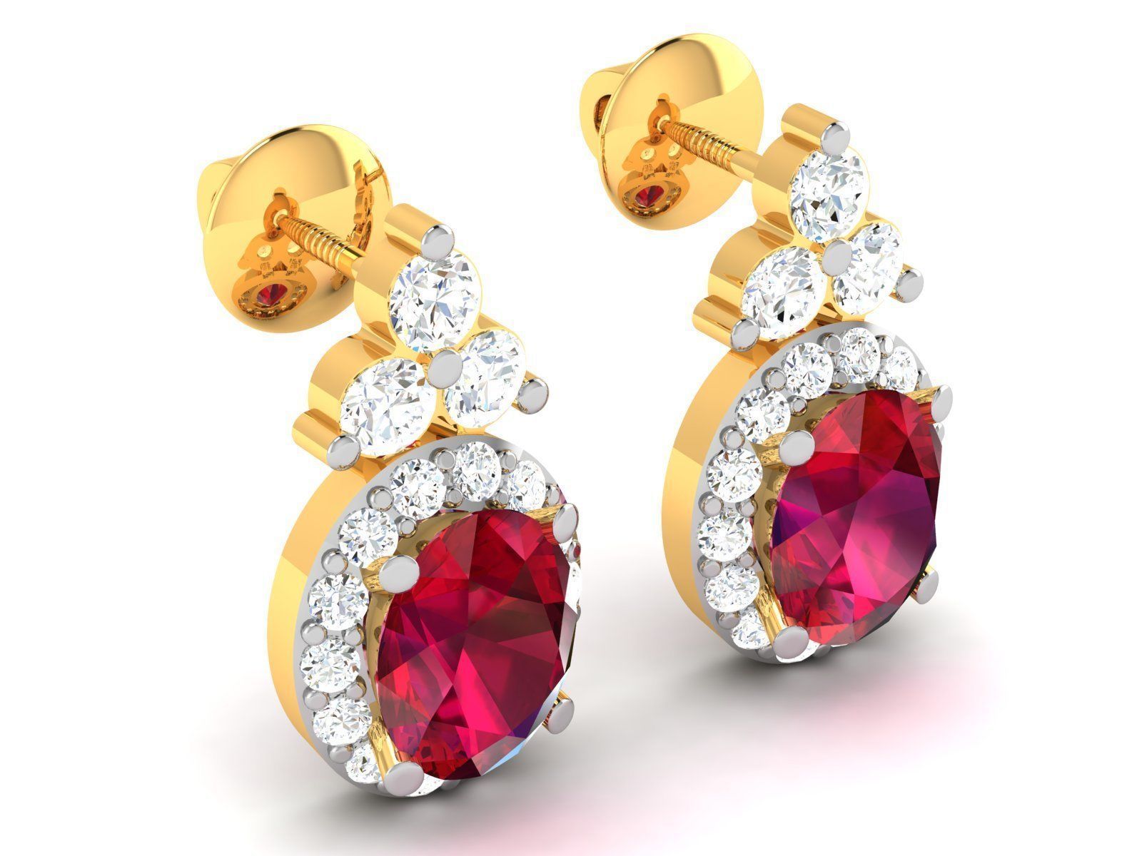 Women Oval Diamond Earring 3dm STL OBJ FBX Render Details 3D print model_1