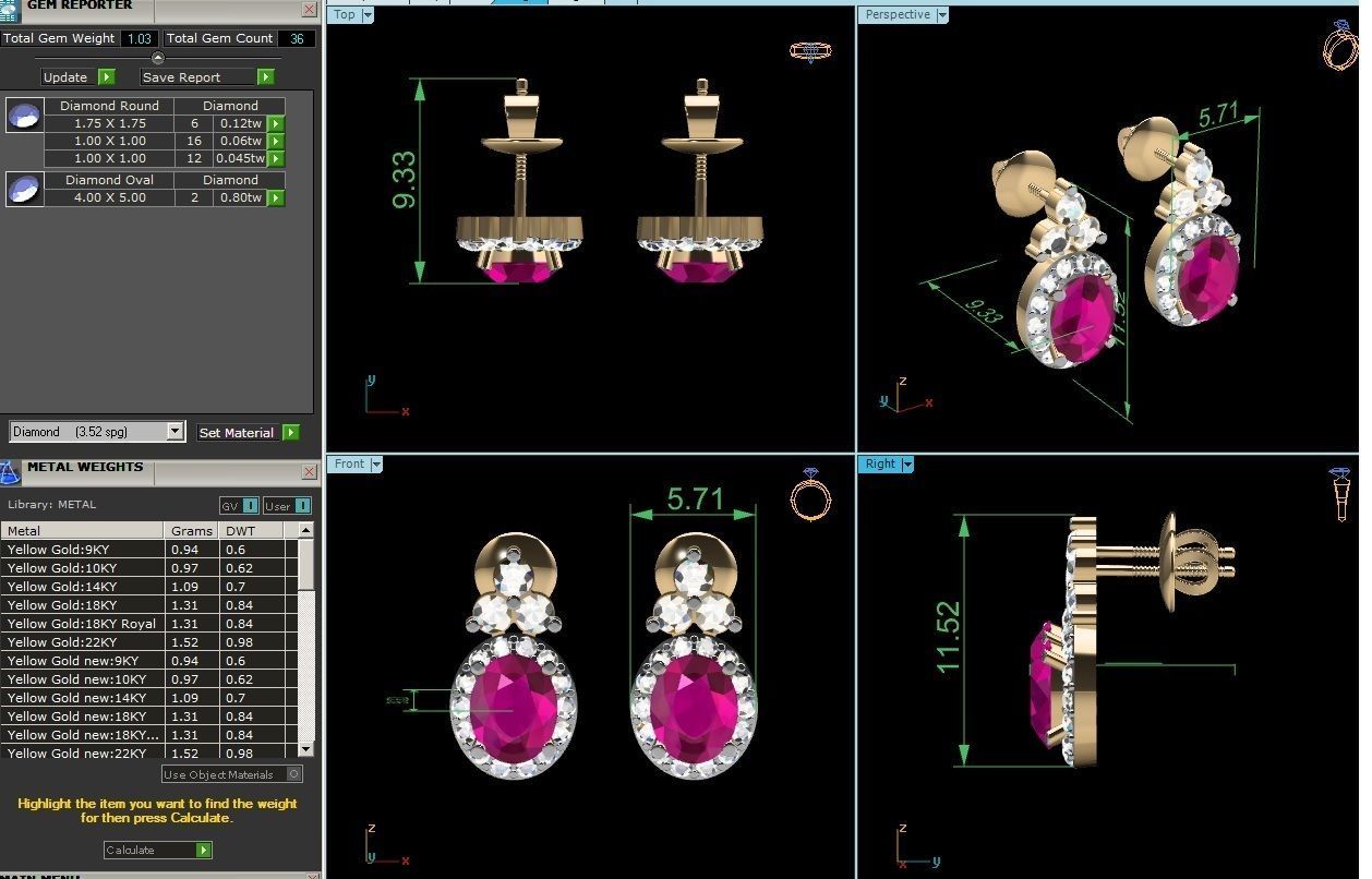 Women Oval Diamond Earring 3dm STL OBJ FBX Render Details 3D print model_6