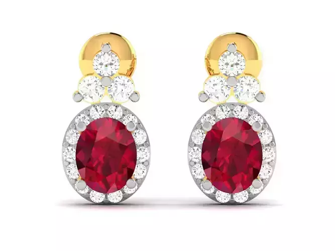 Women Oval Diamond Earring 3dm STL OBJ FBX Render Details