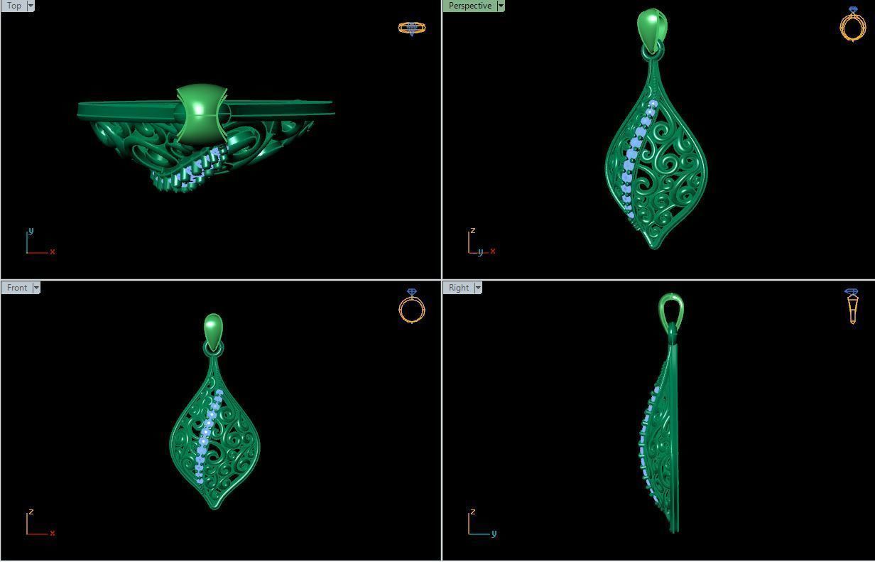 Ladies Stone Pendant  3D print model_9