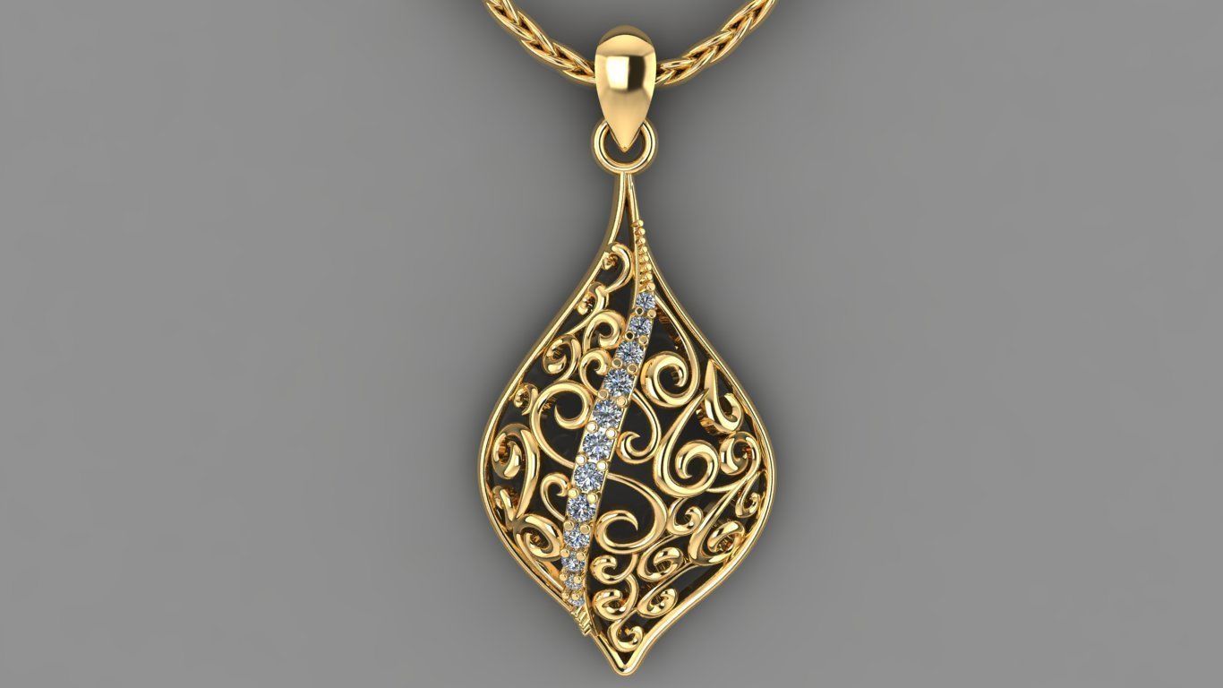 Ladies Stone Pendant  3D print model_12