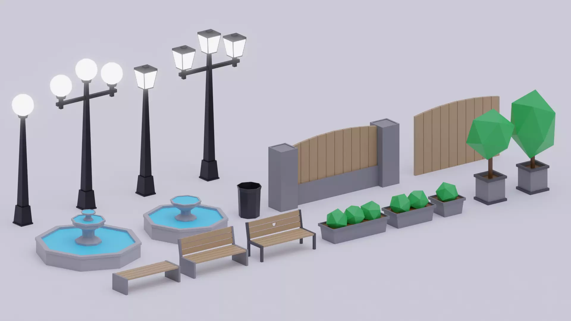 Low poly park pack Low-poly 3D model_0