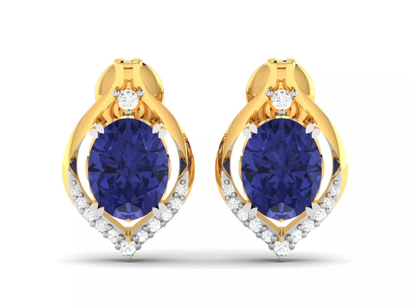 Women Oval Diamond Earring 3dm STL OBJ FBX Render Details 3D print model_0