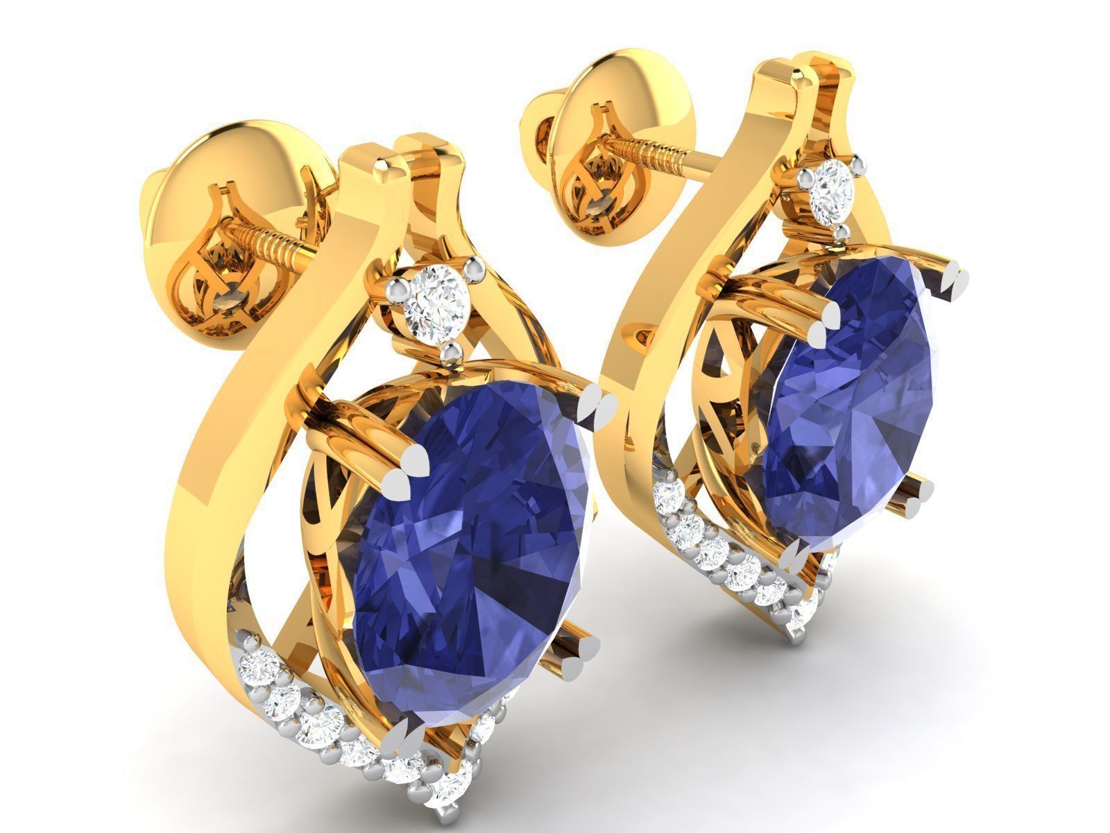 Women Oval Diamond Earring 3dm STL OBJ FBX Render Details 3D print model_1