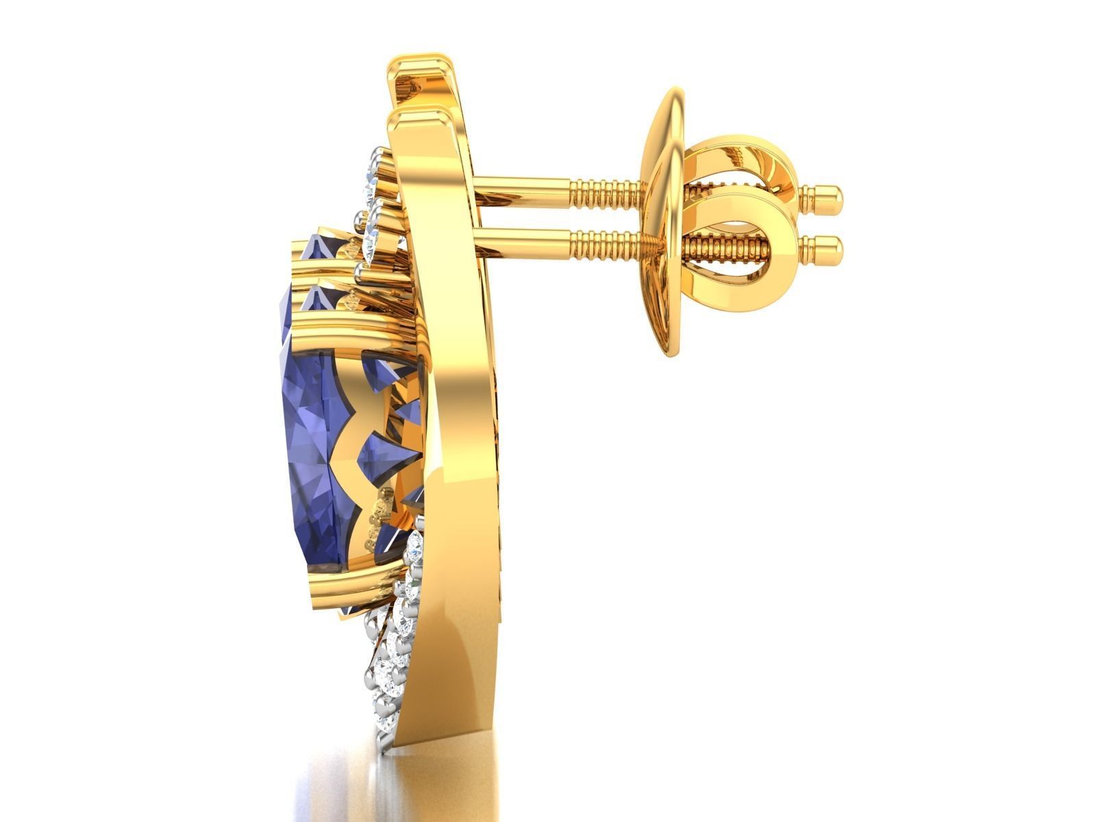 Women Oval Diamond Earring 3dm STL OBJ FBX Render Details 3D print model_6