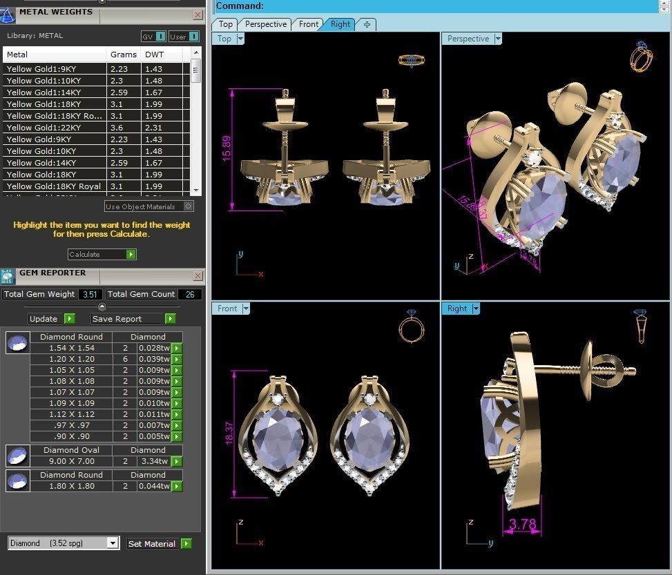 Women Oval Diamond Earring 3dm STL OBJ FBX Render Details 3D print model_4