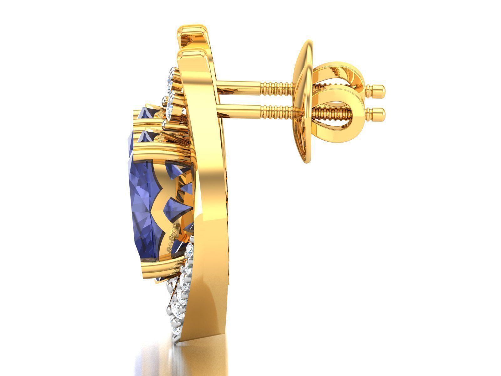 Women Oval Diamond Earring 3dm STL OBJ FBX Render Details 3D print model_5