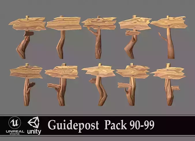 Guidepost Pack 90-99 Low-poly 3D model