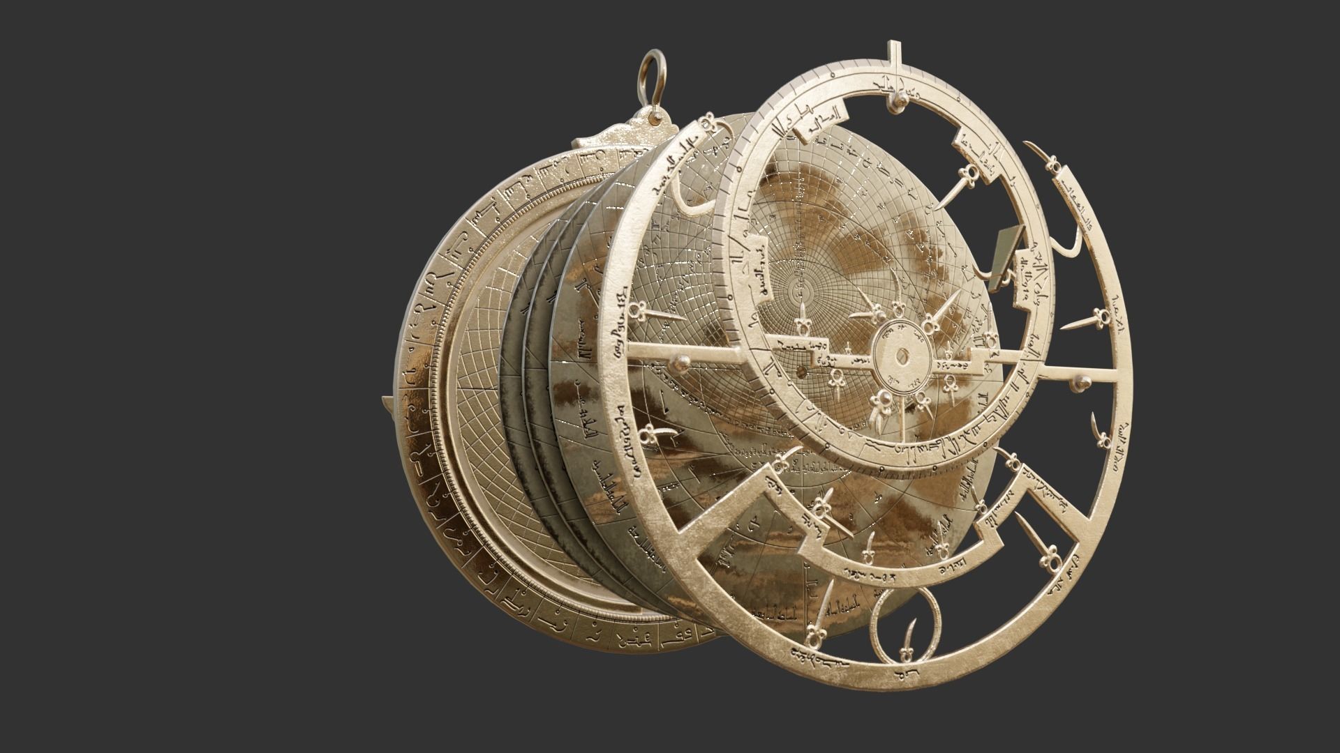 Astrolabe brass sundial Low-poly 3D model_5